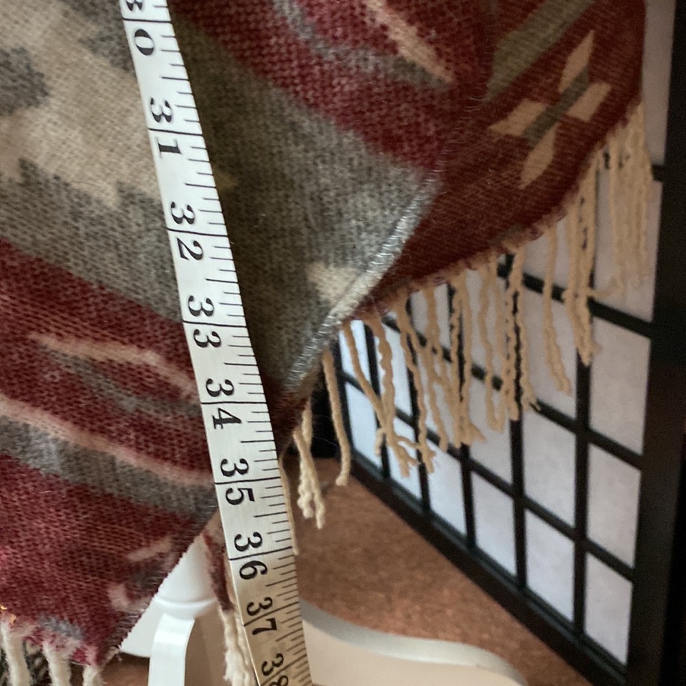 Opened In The Front Aztec Pattern Pancho Shawl - image 5